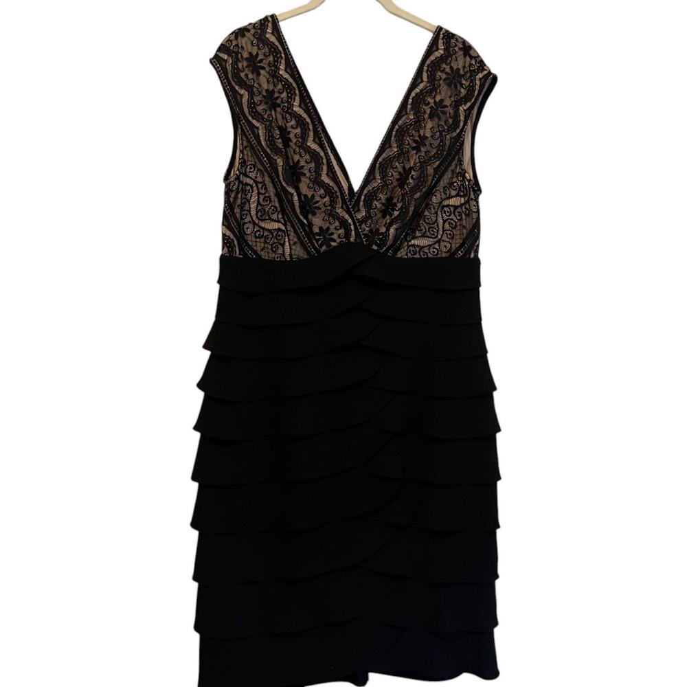 Jessica Howard Womens Lace Cocktail Dress Size 14 Black Nude Tiered Sheath
